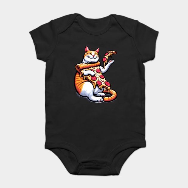 Funny Orange Cat with Pizza, Funny Pizza Lover Baby Bodysuit by logiamerch